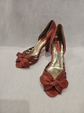 Vintage Boutique Nordstrom d'Orsay  Rust Red Bow Peep-Toe Heels 6 EUC